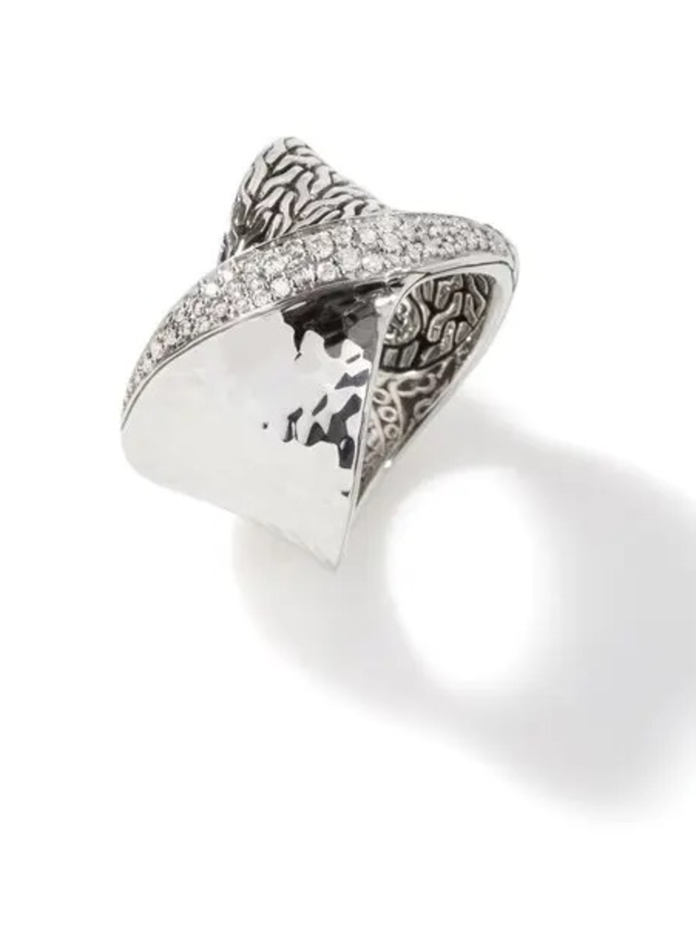 John Hardy Sterling Silver Diamond Pavé Ring with Hammered Texture (NEW)